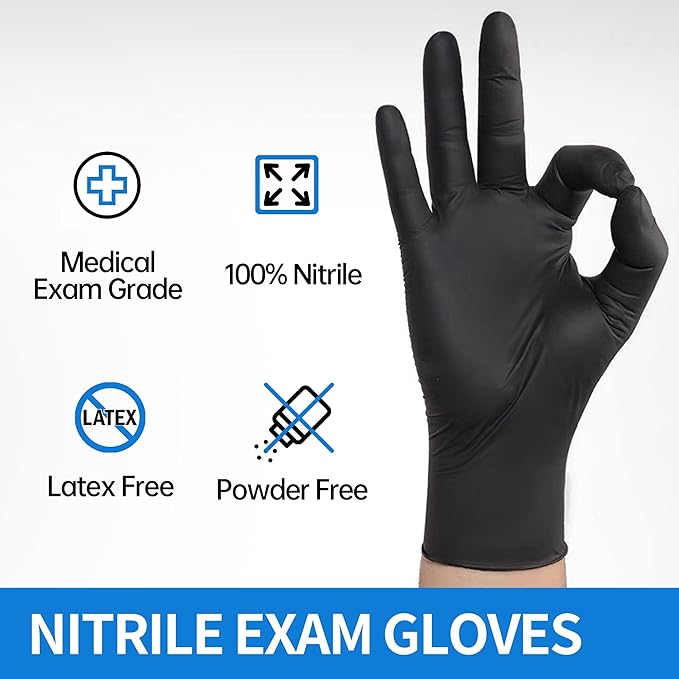 Guantes de Nitrilo Negros – Sin Látex y Sin Polvo